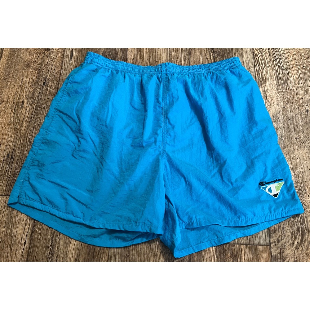 Vtg Champion Swim Trunks Shorts Large Bright Blue Built In Brief Great Condition